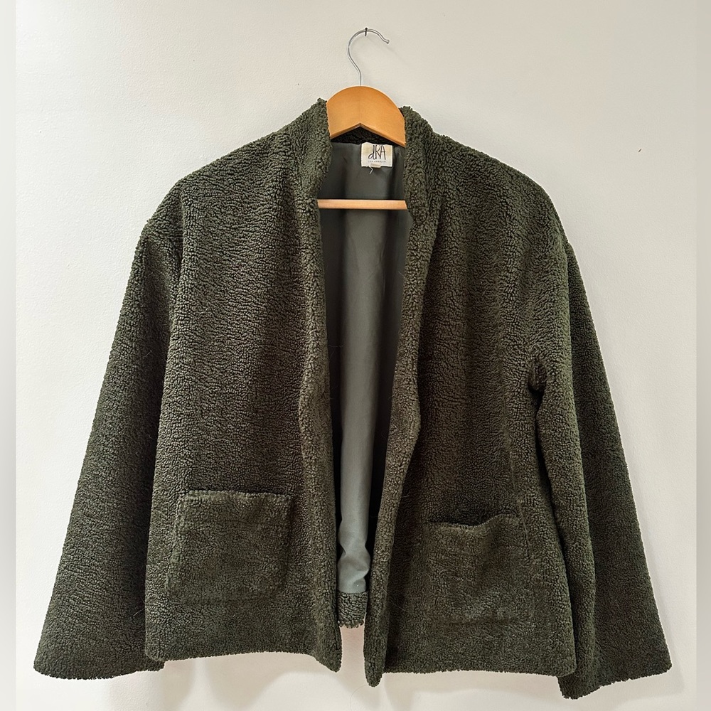 Dark Green Faux Lambs Wools Crop Jacket